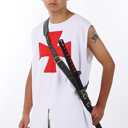 Miniatura 12 de BLESSUME Cinturón medieval de caballero con espada rana funda de estoque, soporte de vaina de estoque, 1 unidad Negro 6