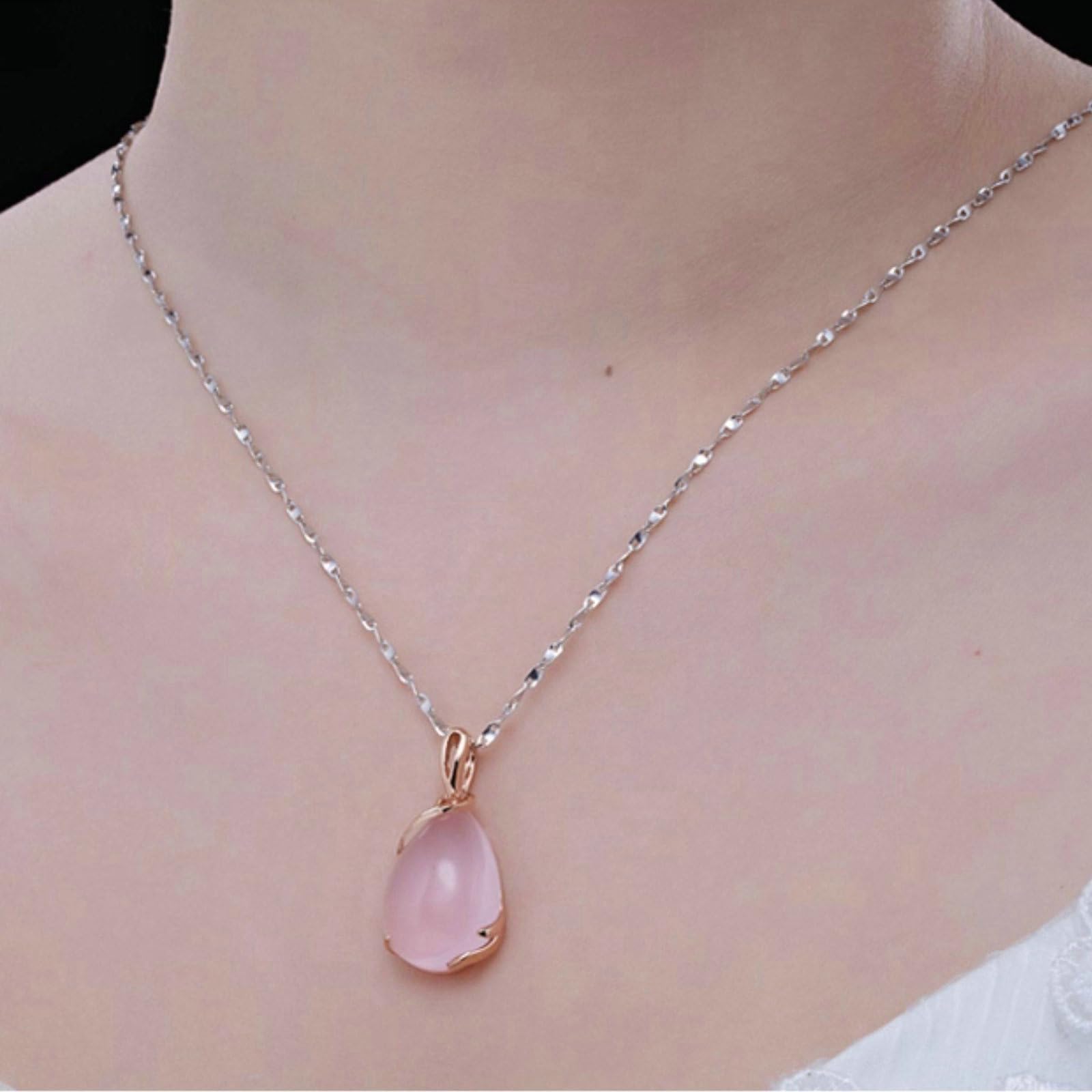 Collar para mujer de oro rosa 750 585 375 de oro auténtico, cadena colgante gota con cuarzo rosa de 14,5 ct, collar de boda de 45 cm para mujer