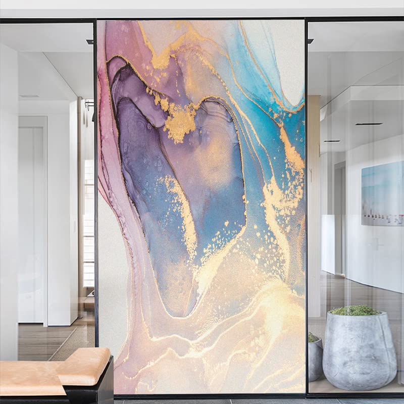 Marble Grain Decorative Privacy Window Film Frosted Glass Window Film Heat Control Glass Sticker for Home Office W16.5 x H55.1(42x140cm)