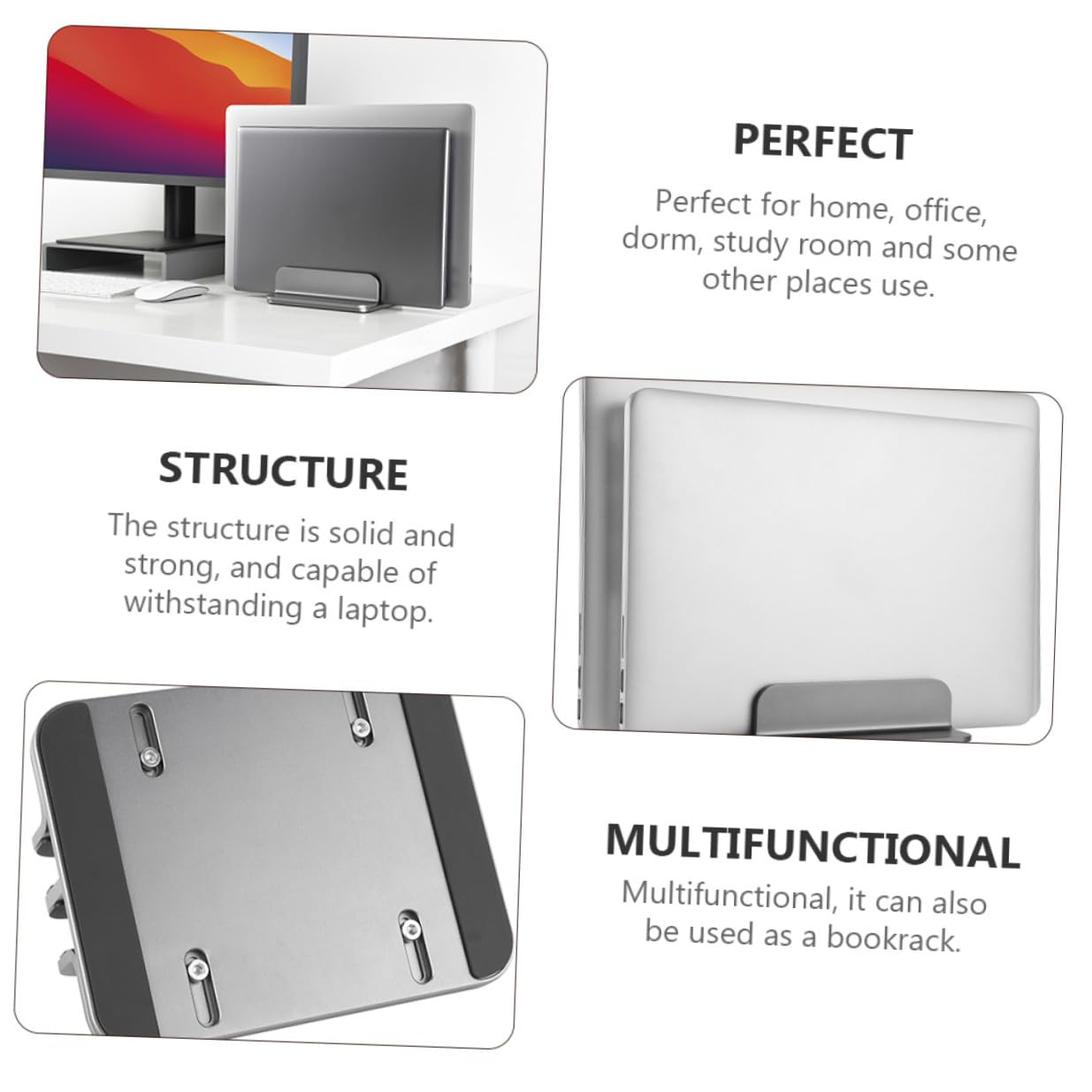 Soporte Vertical Doble para Portátil de Aleación de Aluminio Resistente y Ligero Base Multifuncional para Ordenador y Tablet para Oficina y Estudio