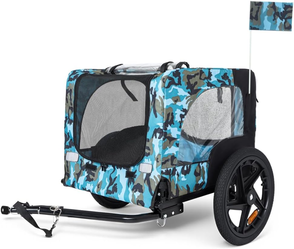 Heavy Duty Foldable Pet Bike Trailer with All-Terrain Wheels and Waterproof Canopy - Universal Fit for Dogs and Cargo
