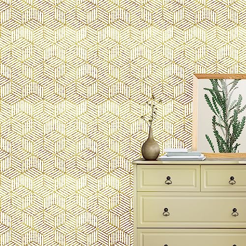 Image of Geometrical Gold Texture Self Adhesive Wallpaper Peel & Stick, Waterproof, Scratch Resistant 41cm x 244cm