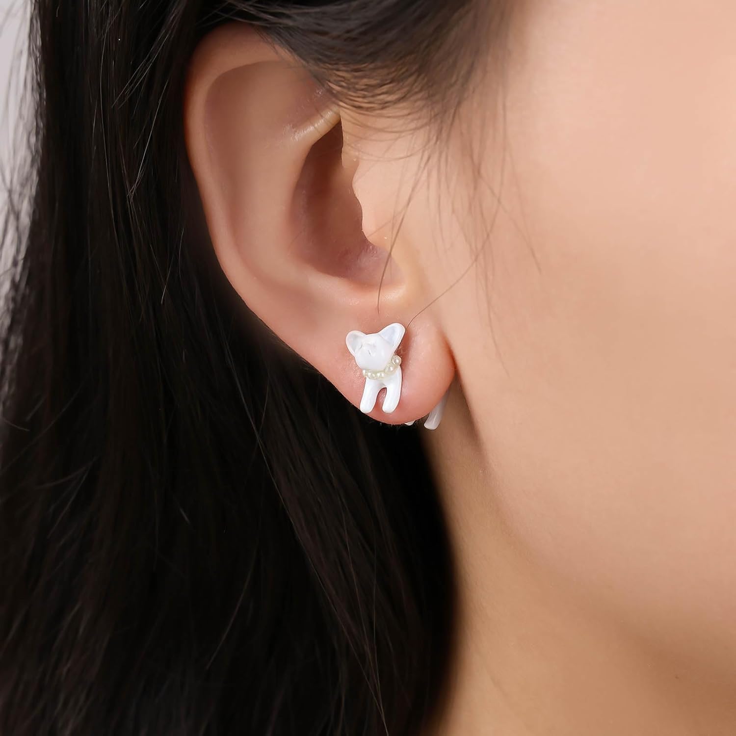 Boho Cat Ear Jacket Earrings White Small 3D Cat Earrings Vintage Cute Cat Earrings Personalized Funny Cartoon Cat Earrings Jewelry for Women - Image 2