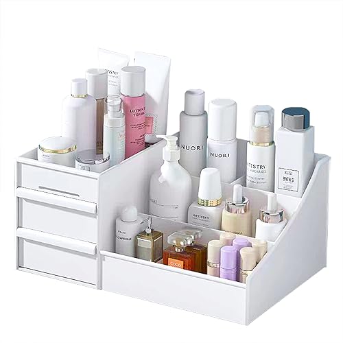 AmoVee Organizador de maquillaje, organizador de cuidado de la piel blanco en encimera, organizador de almacenamiento de cosméticos para cuidado de