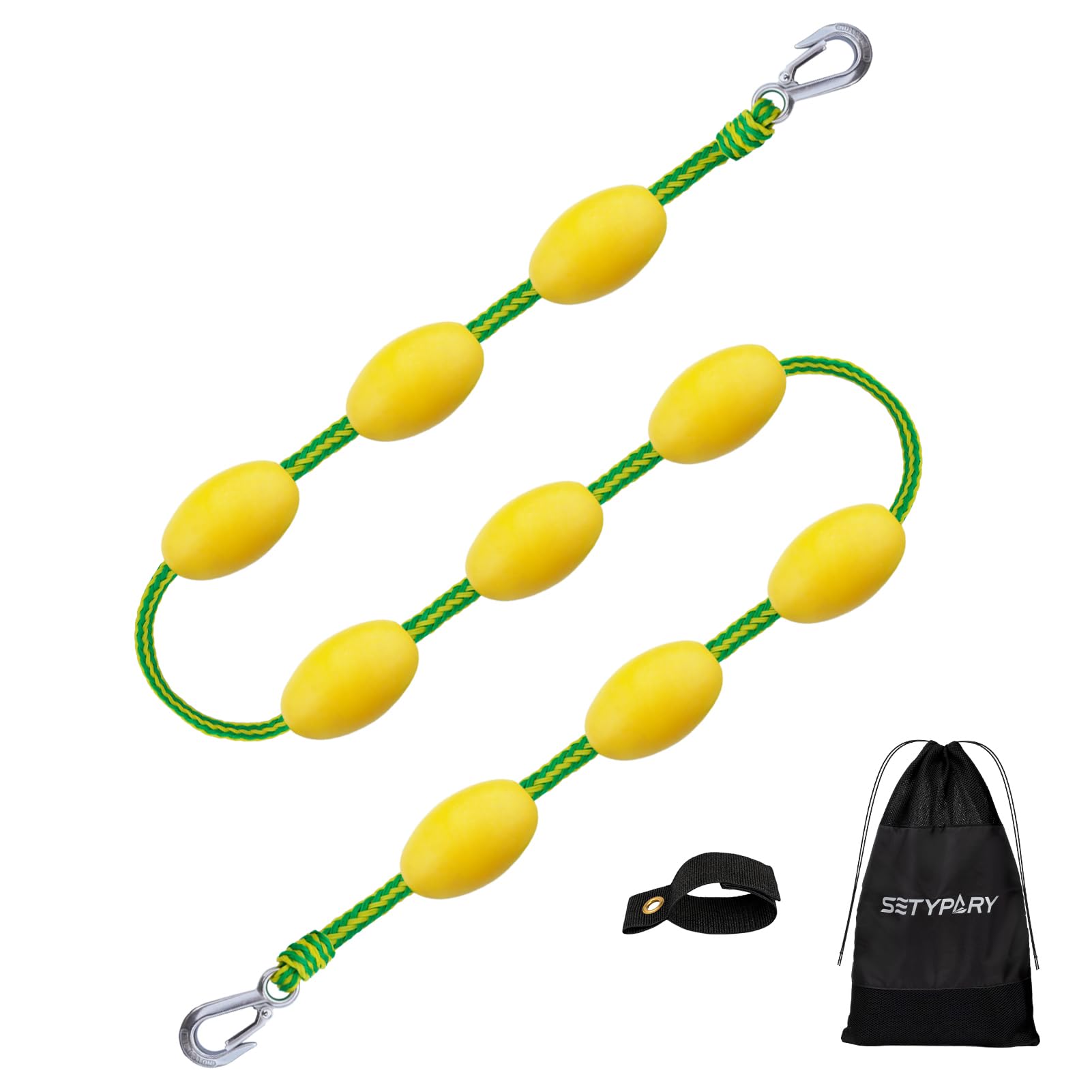 SETYPARY 60FT Floating Boat Tow Rope for Tubing, Fits 1-6 Person Towable Tubes, Heavy-Duty Boat Tube Rope with 9pcs Yellow Floats and Stainless Steel