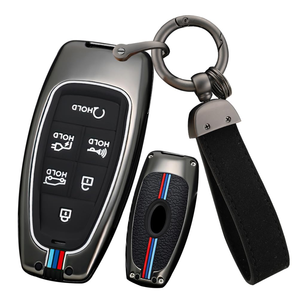 Custodia In Pelle Pelle Crazy Horse Per Chiave Auto Hyundai – Adatta Per Tucson NX4, Ioniq 5, Santa Fe, Sonata, Marrone, 7 Tasti