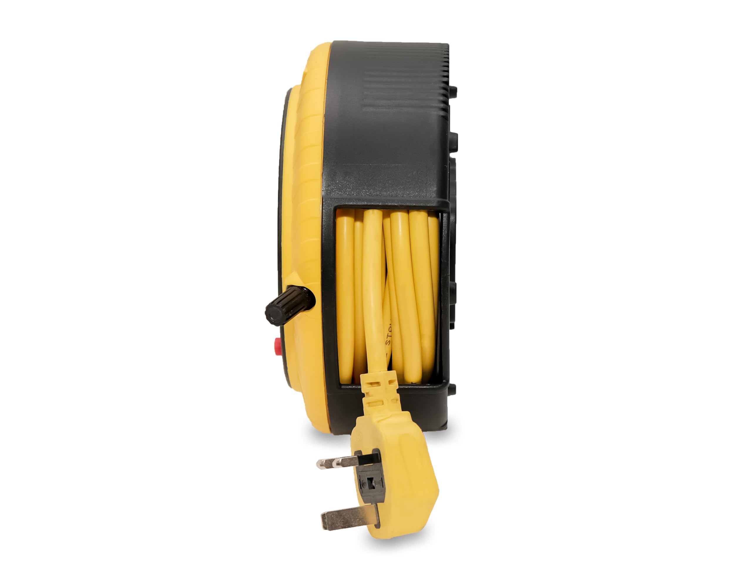 STANLEY Carrete de cable de 5 m con cuatro enchufes de 240 V y dos tomas USB. El diseño garantiza que el cable esté completamente protegido durante el transporte. Sistema de protección contra