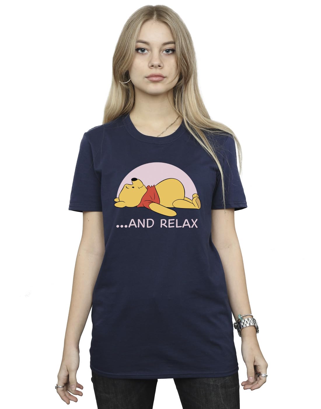 Disney Women's Winnie The Pooh Relax Cotton Boyfriend T-Shirt in Navy | Size: XL
