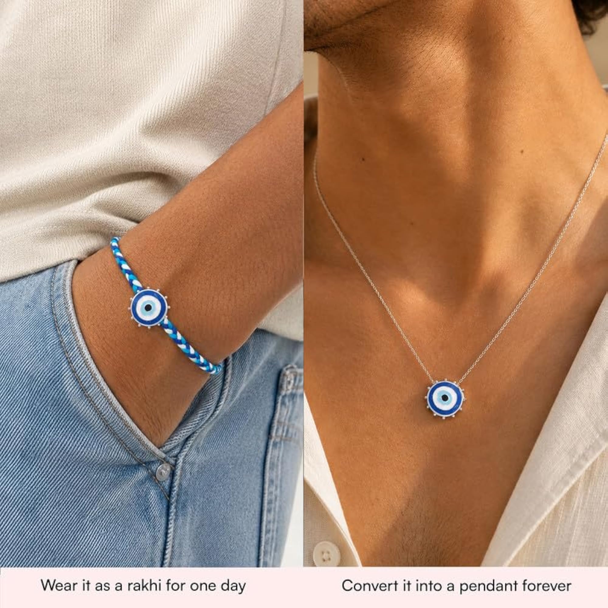 925 Sterling Silver Evil Eye Rakhi Pendant, Enamel Design