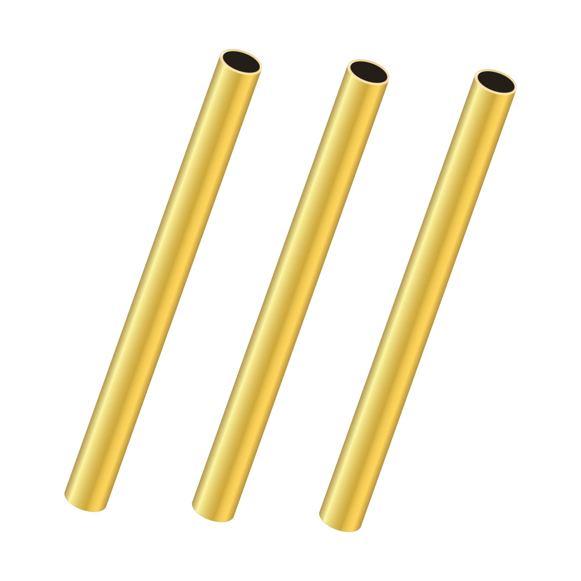 LAVMHAB Round Brass Tube 8mm OD x 0.5mm Wall Thickness x 200mm Length, Seamless Round Brass Pipes Tubing for DIY Craft (3 Pcs)