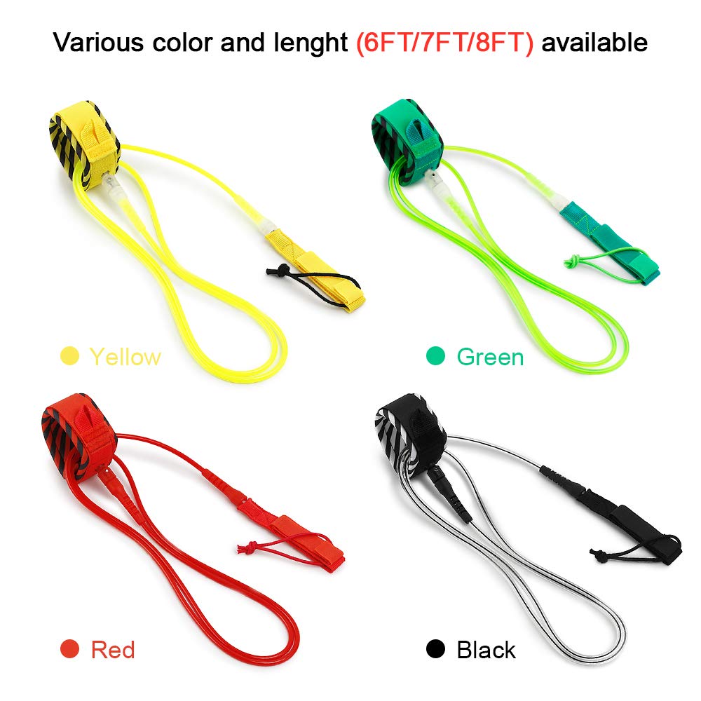HUIOP Guinzaglio da Surf 6ft, Leash Surf Surf Leash Liscio in Acciaio Liscio Surf Surf Lope Paddleboard Leash 6FT / 8FT / 10FT