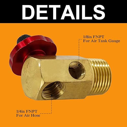 Miniatura 3 de Paquete de 2 colectores de tanque de aire con puerto de llenado, perilla de aluminio SUNROAD y válvula de seguridad y derivación de alivio, tanque