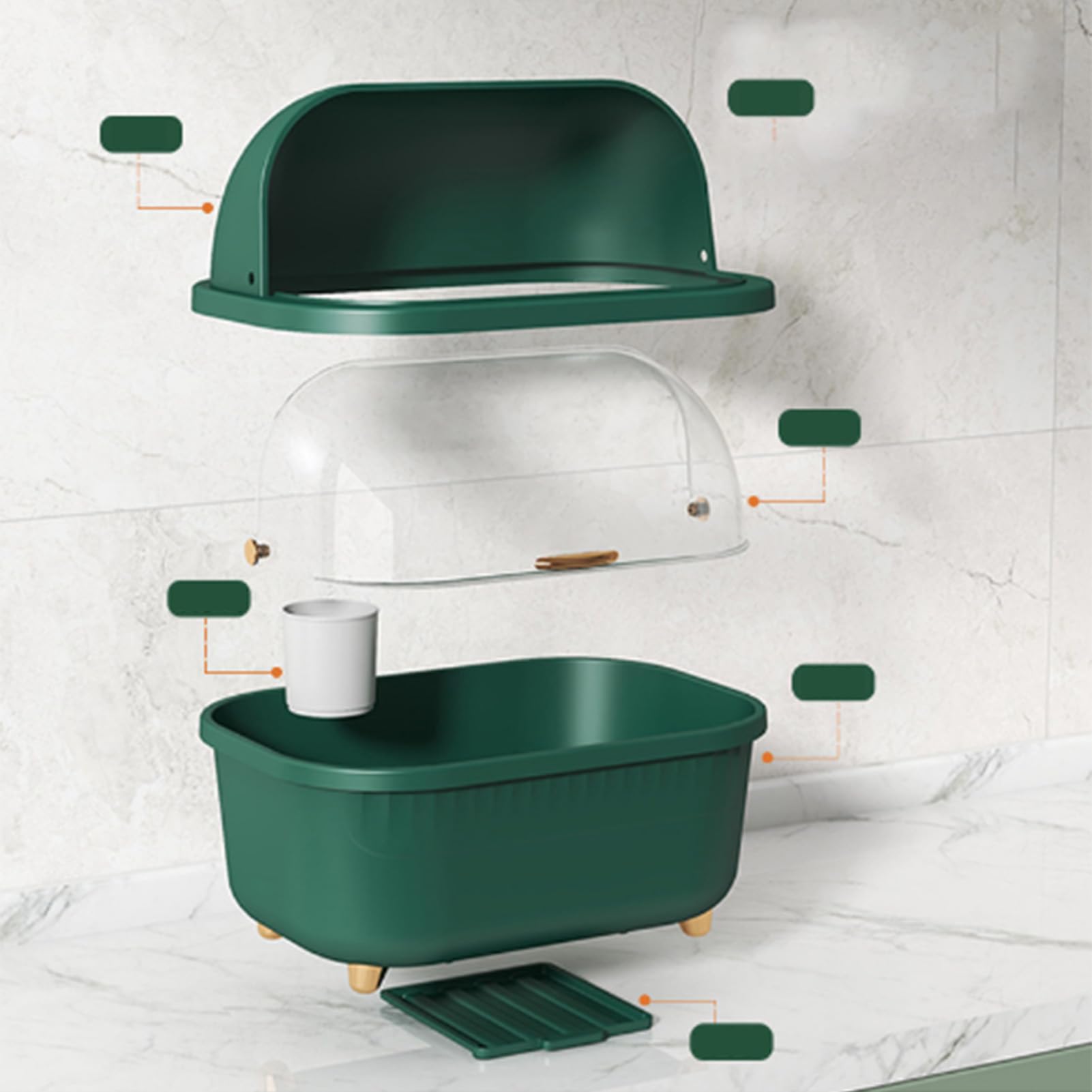 Cornesty Scatola per Asciugare i Piatti, Scolapiatti Salvaspazio Multifunzionale con Coperchio per Accessori da Cucina, Lavello per Asciugatura