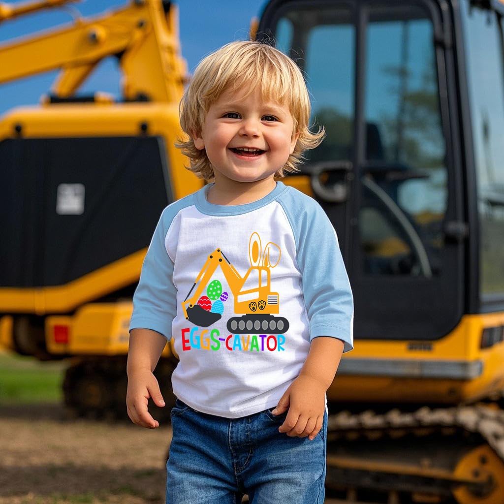 Easter Shirt for Boys Girls Toddler Baby Kids 3/4 Sleeve Shirts Raglan Shirt Bunny Eggs-Cavator T-Shirt 2-7T - Image 2