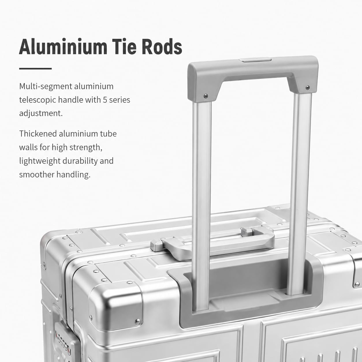 Valigia da 29" in alluminio-magnesio, senza cerniera, con chiusura TSA