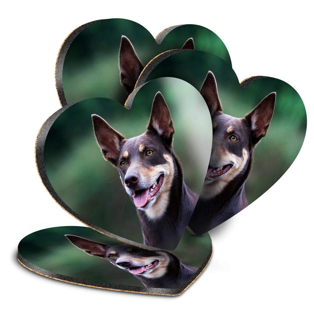 Destination Vinyl Ltd Multicolor Great Coasters (Set Of 4) Heart - Australian Kelpie Sheep Dog Farm Dogs Drink Glossy Coasters/Tabletop Protection For Any Table Type #44169