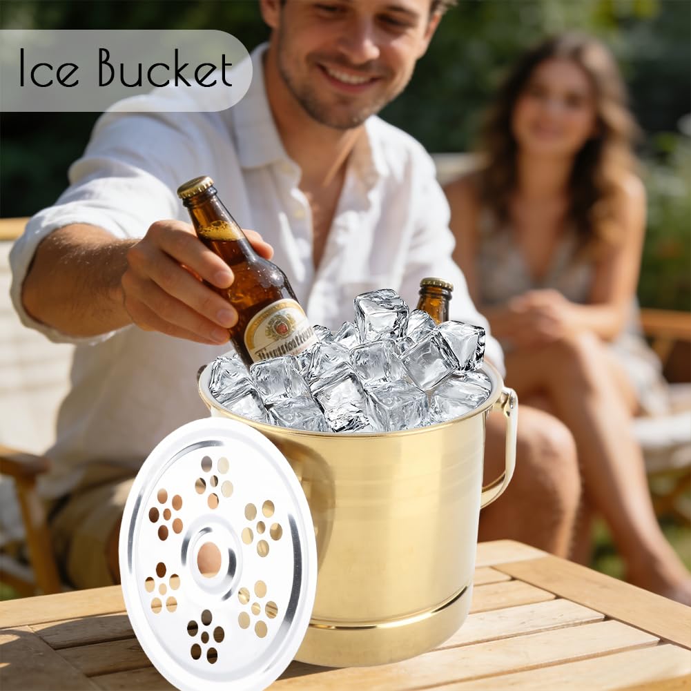 Cubitera de hielo profesional de 1 litro, con aislamiento de acero inoxidable grueso profesional con placa de filtro y asa de transporte, mantiene el hielo congelado durante más tiempo, ideal