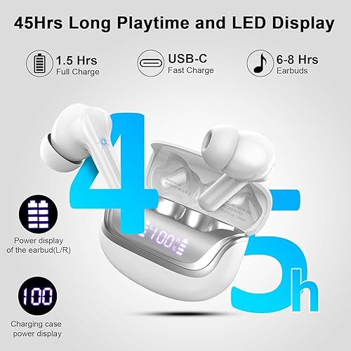 Miniatura 5 de Auriculares inalámbricos, auriculares Bluetooth 5.4 estéreo de graves profundos, auriculares intrauditivos con micrófonos ENC con cancelación de