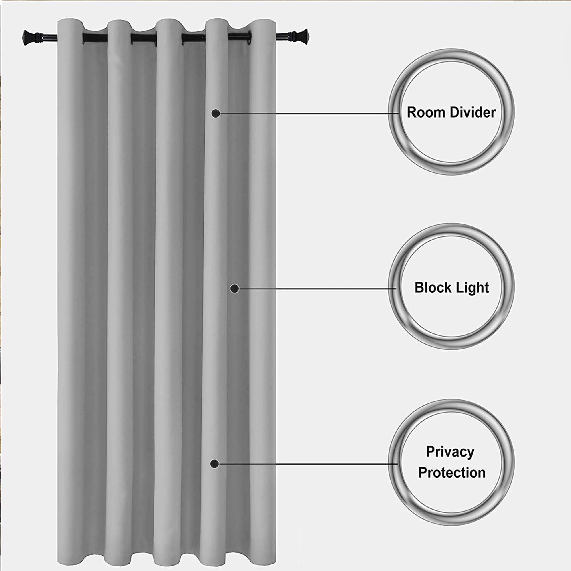 Yorkshire Bedding Eyelet Blackout Curtains 66x84 Inch Bedroom Thermal Insulated Light Grey Curtains for Livingroom Darkening 1 Panel + 1 Tieback - Image 4