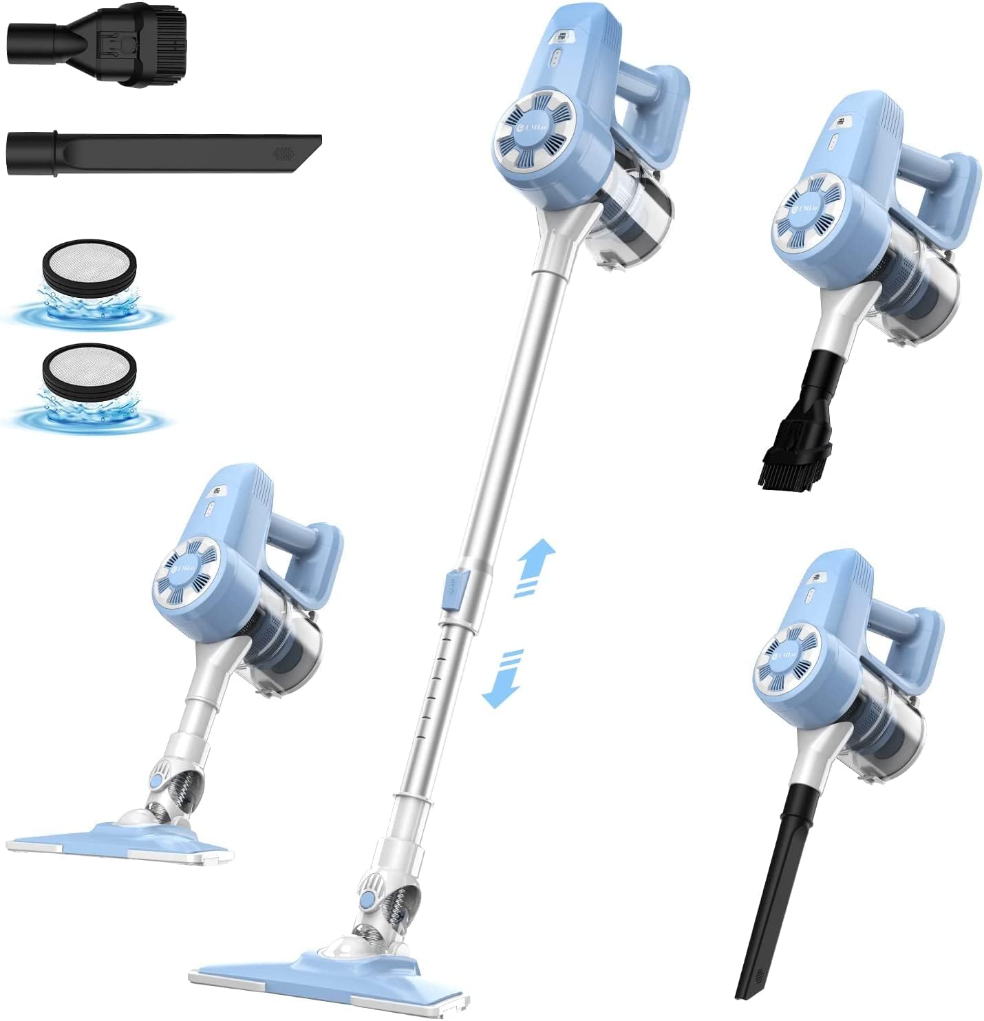 UMLo Cordless Vacuum Cleaner, 6-in-1 Ultra Lightweight Stick Vacuum, Rechargeable Battery Vacuum, Up to 40 Mins Runtime, Powerful Cordless Vacuum Perfect for Home Hardwood Floor Pet Hair, N3 Blue