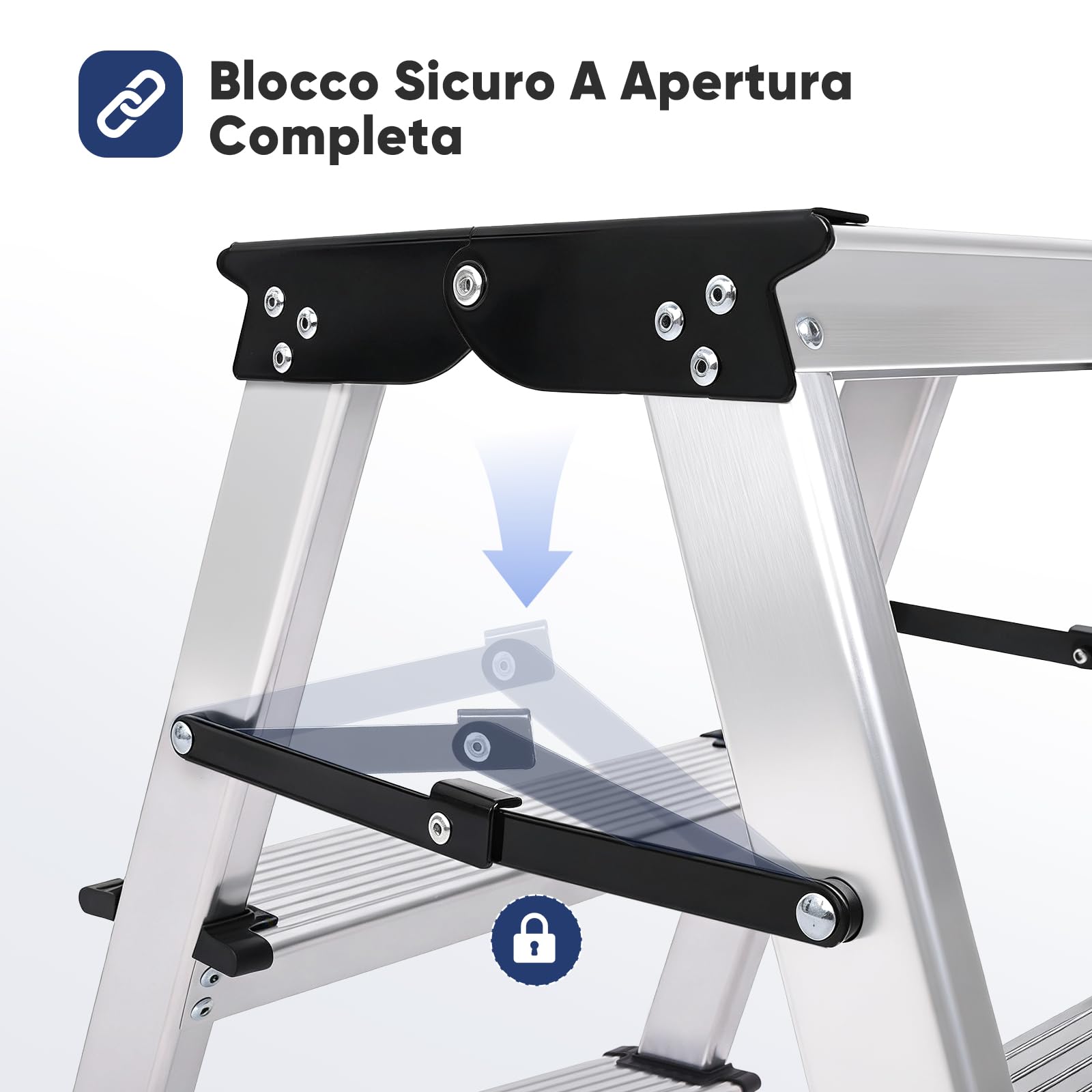 Sekey Scala Alluminio Pieghevole 3 Gradini, Scala Bilaterale Accessibile, Gradini Antiscivoli In Alluminio, Per Uso Domestico E Casa, TÜV & SGS EN131 EN14183, Portata Massima 150 Kg
