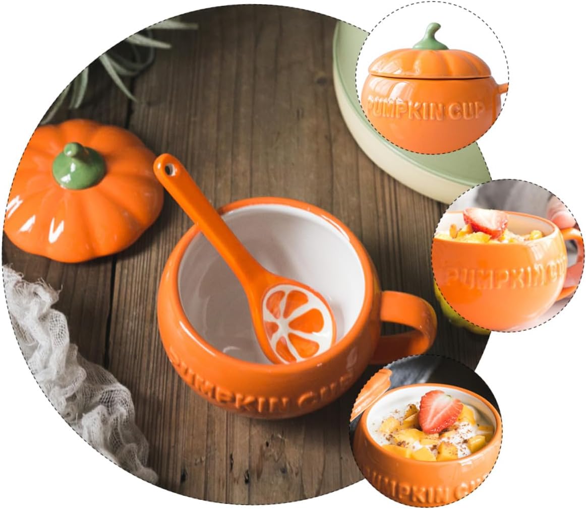Ceramic Pumpkin Mug Lid, Ergonomic Handle Coffee Cup for Autumn Harvest and Thanksgiving Party Favors