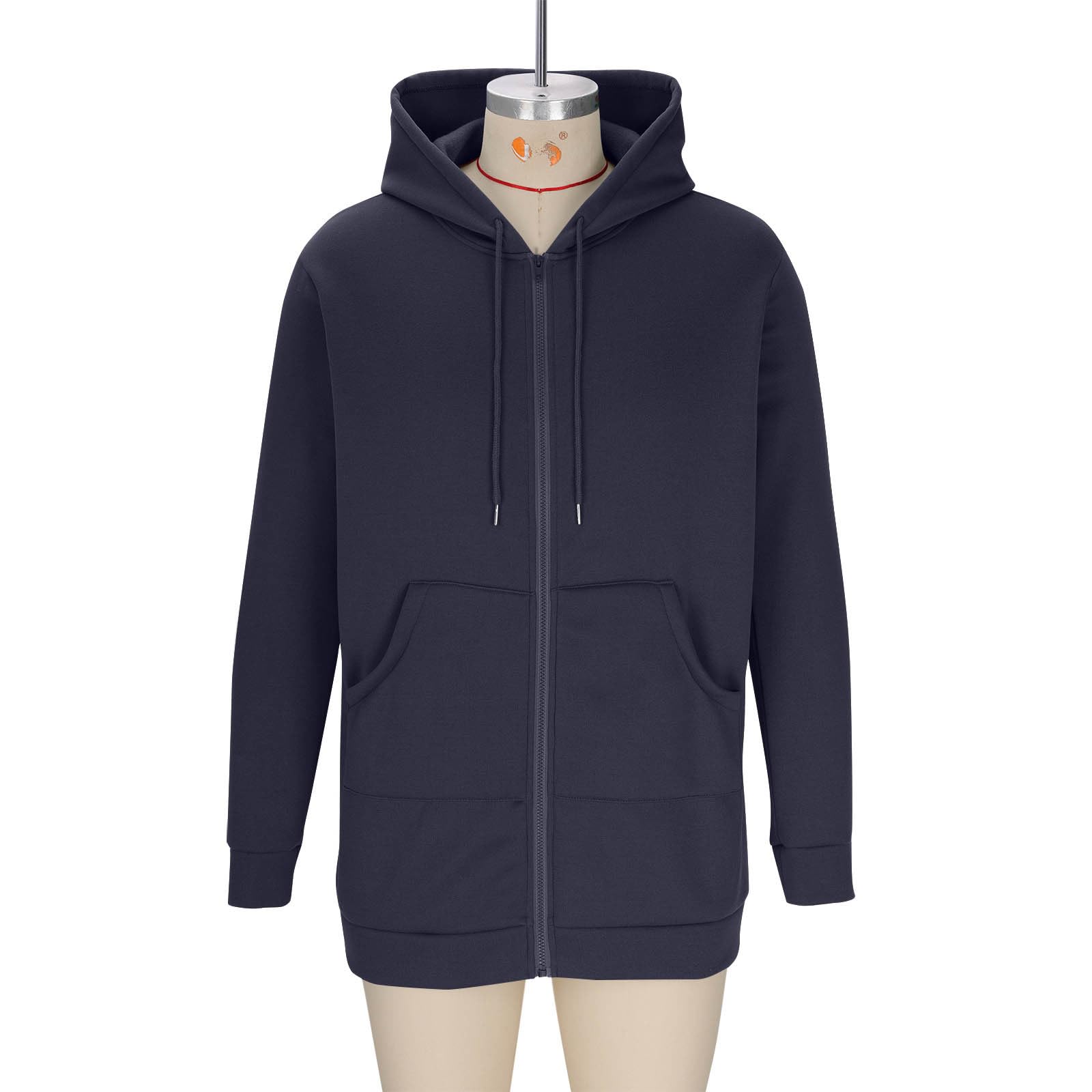 Herren Sweatshirt Lang Mantel Winter Warm Kapuzenjacke mit Reißverschluss