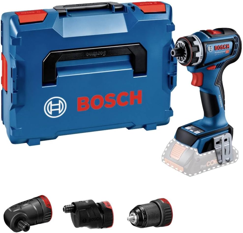 Bosch Professional18V System Cordless Drill/Driver GSR 18V-90 FC (FlexiClick System, Hard Torque of 64 Nm, brushless Motor, 2-Gear, incl. 1x GFA 18-M, 1x GFA 18-E, 1x GFA 18-W, in L-BOXX)