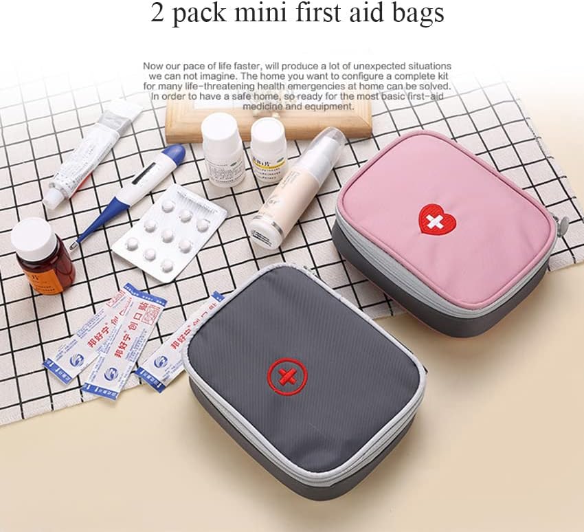 Mini First Aid Kit 2 Pack Empty Medicine Bag Cute Storage Bag for Office Travel Vehicle Beach Emergency Zipper Pouch with Mesh Pockets Small Size Survival Medical Packet Fit for Handbag Purse - Image 2