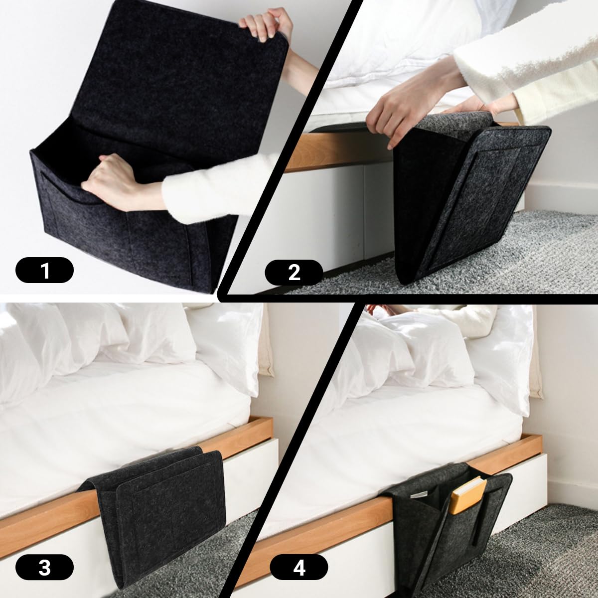 Divano Letto Organizer,Tasca Portaoggetti Da Letto,Feltro Da Comodino Organizzatore Tasca,Borsa Feltro Comodino Organizer per bracciolo con 6 tasche Per Contiene Libri,Telefono,Telecomando (Bianco