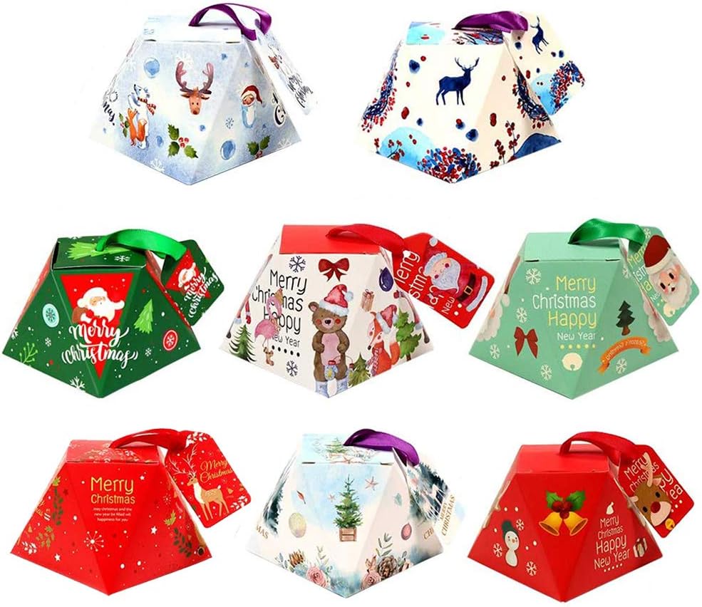 Gift Boxes Candy Boxes Treat Boxes Party Decorations Supplies for Christmas Eve Thanksgiving Birthday Gifts Wedding and Kids Party Favor Bag 8 Cute Style, 24 Pieces
