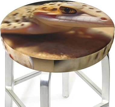 Sand Leopard Gecko Print Bar Stool Seat Covers Breathable Velvet-Foam Hybrid, Elastic Edges for Office Chairs, Diners & Holiday Party Decor (13 inch Round)