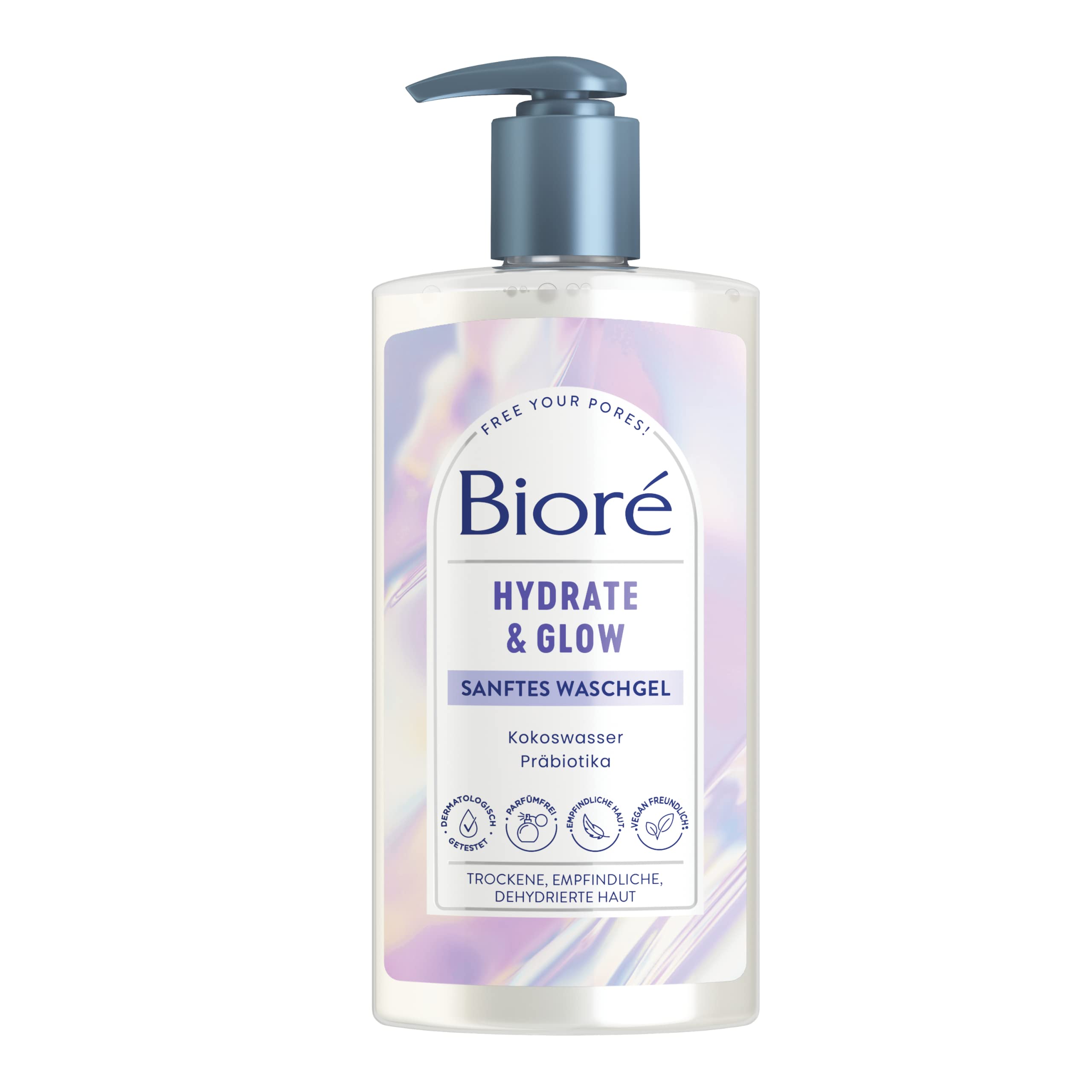 Biore Hydrate and Glow Gentle Wash Gel 200 ml Skin Type: Dry, Sensitive, Dehydrated with Coconut Water and Prebiotics