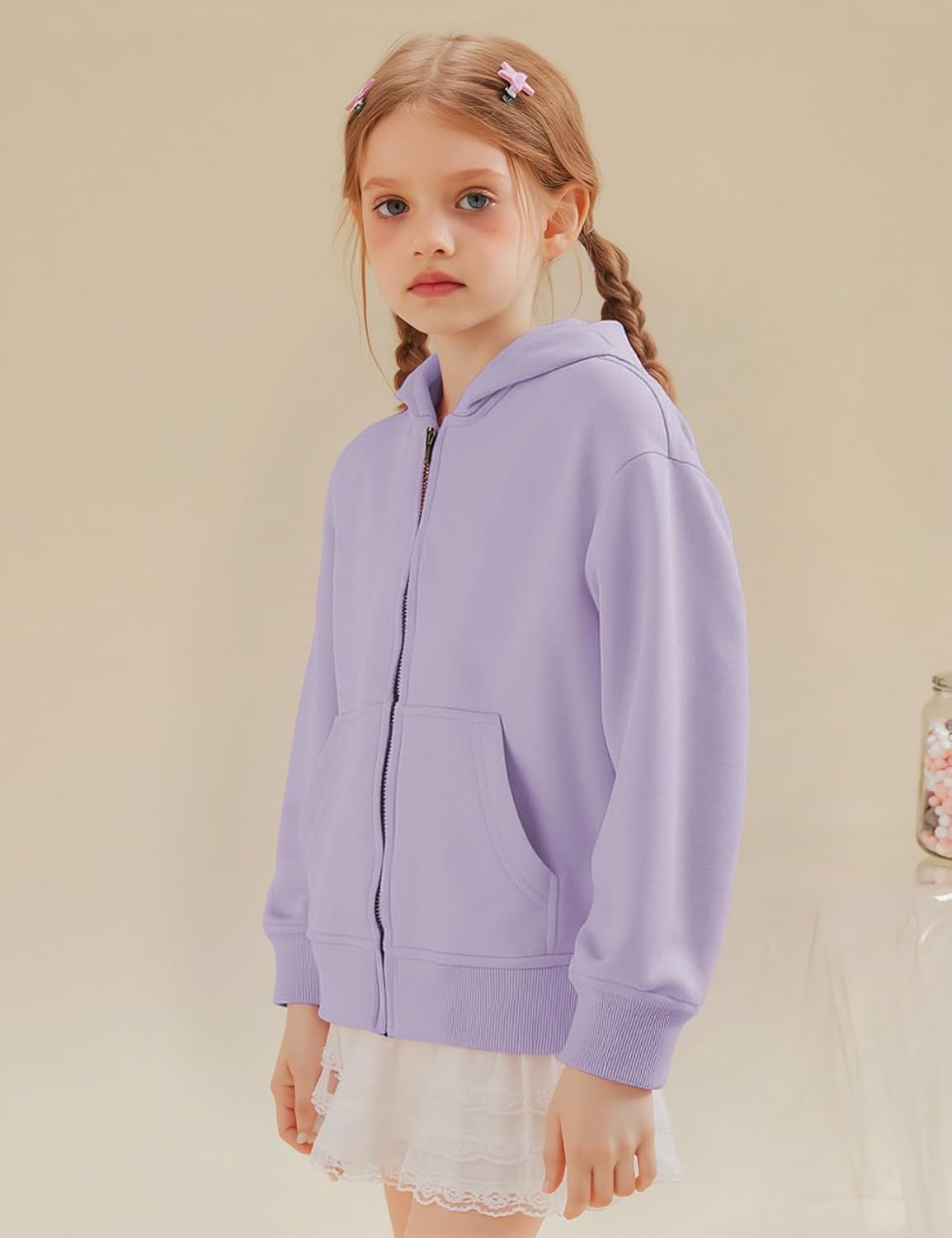 Flygo Unisex Boys Girls Hoodie Sweatshirt Full Zip Up Casual Long Sleeve Solid Jacket Kids Lightweight Outwear with Pockets - Image 3