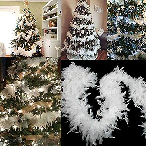 Guirnalda esponjosa de plumas para árbol de Navidad, 4 unidades, 2 m, con plumas blancas, para. 
