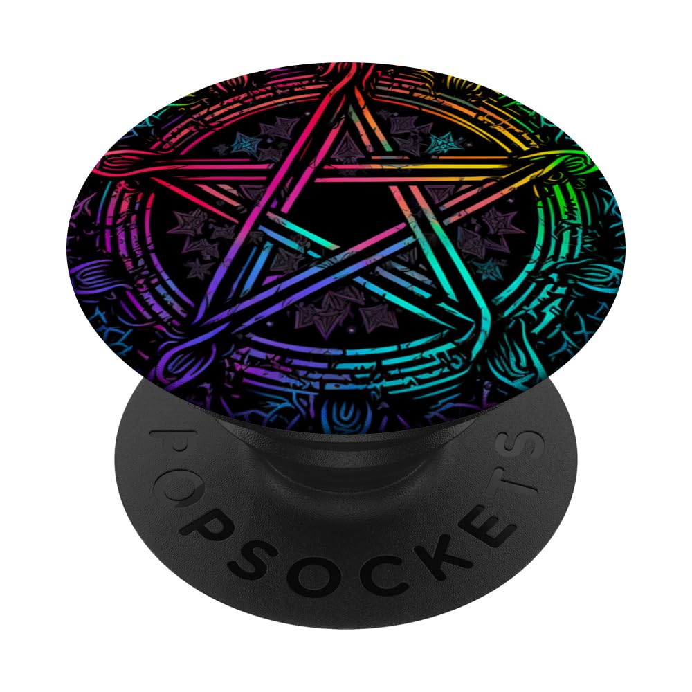 LGBTQ Gay Wiccan Rainbow Pentagram PopSockets Adhesive PopGrip