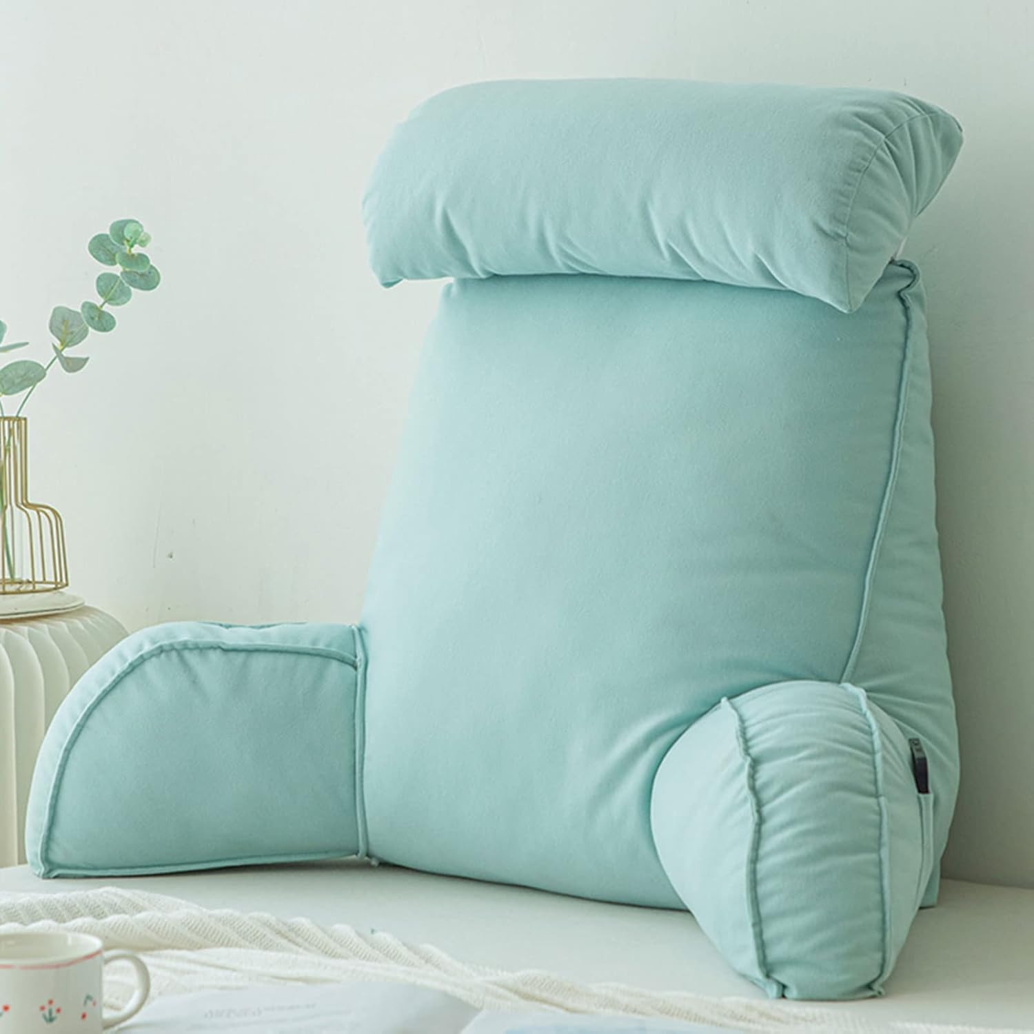 HEATHE Reading For Bed,Lumbar Support Cushion,Cuddle Cushion,Bed Chair With Arms,Sofa Waist Pillow,With Round Pillow,Perfect For Sitting,Reading,or Gaming,75×40×50cm
