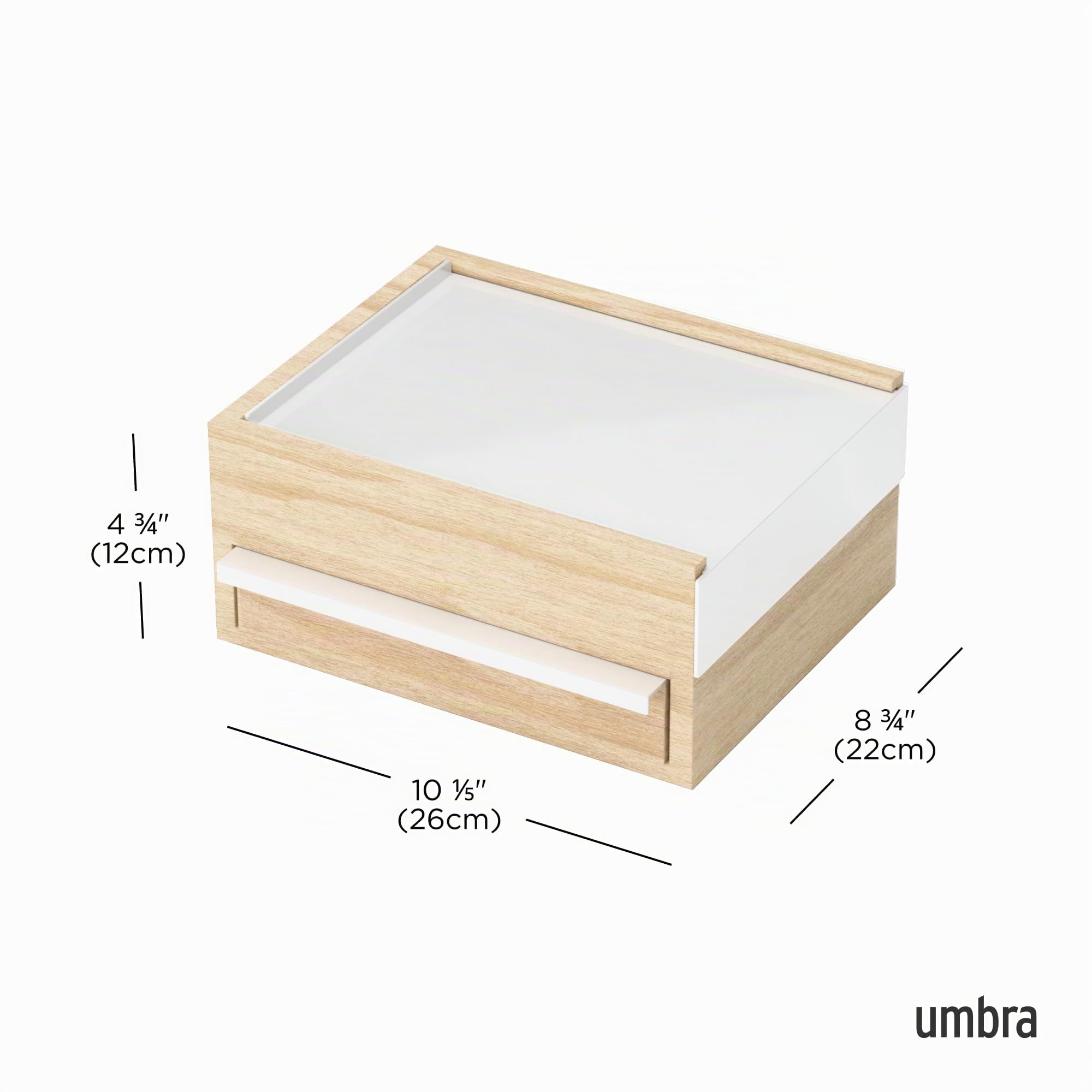 Umbra Stowit - Grande boîte à bijoux en bois blanc et naturel, Blanc/Naturel