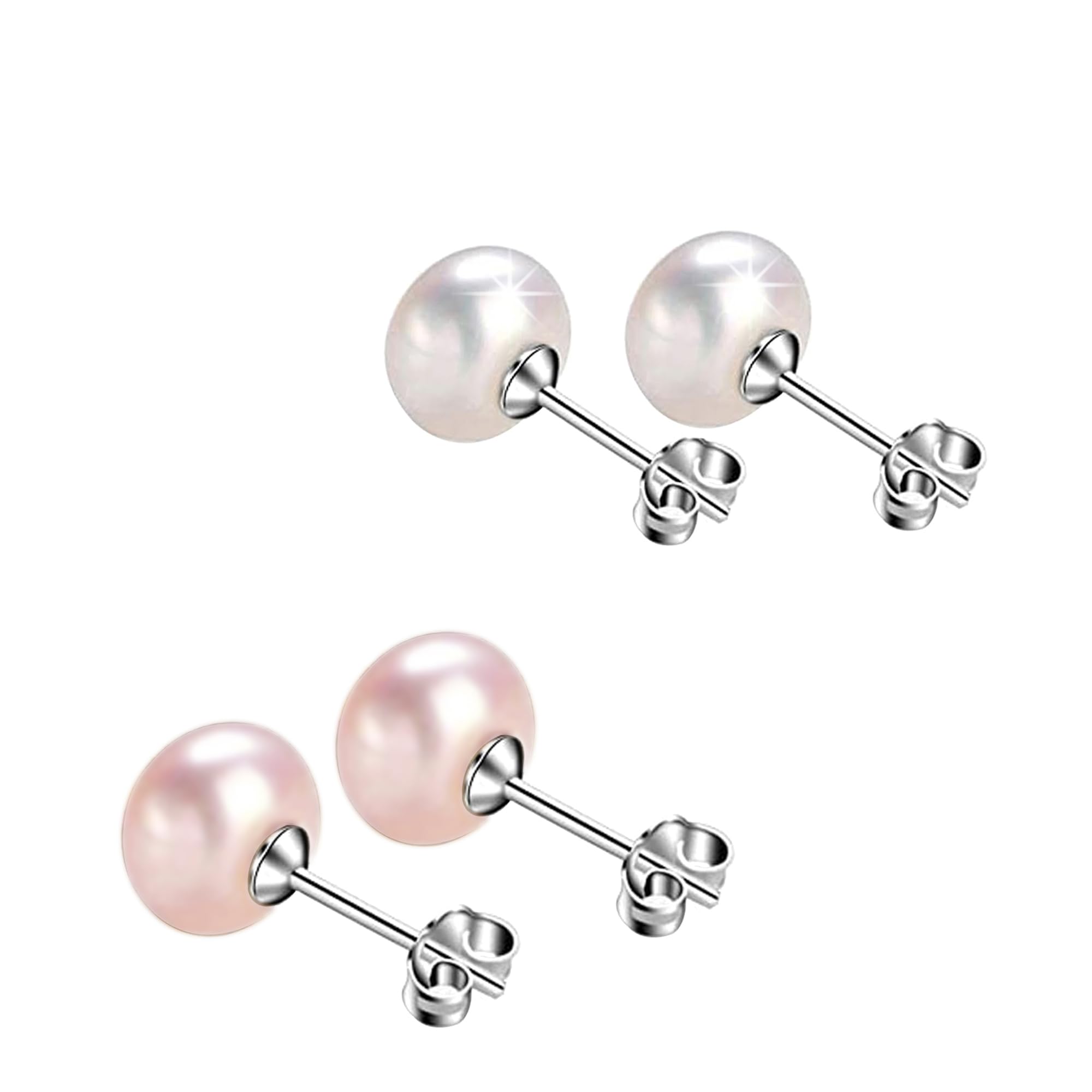 SIVYAA Combo of 2 Pair (4 Pcs) Fresh Water Pearl Earrings Set | Pure 925 Sterling Silver | High Lustre White & Pink Real Pearl Studs | Gift Item for Women & Girls | 6 Month Warranty, Size 8 mm (B0CJTZJ3WK) Amazon Price History, Amazon Price Tracker