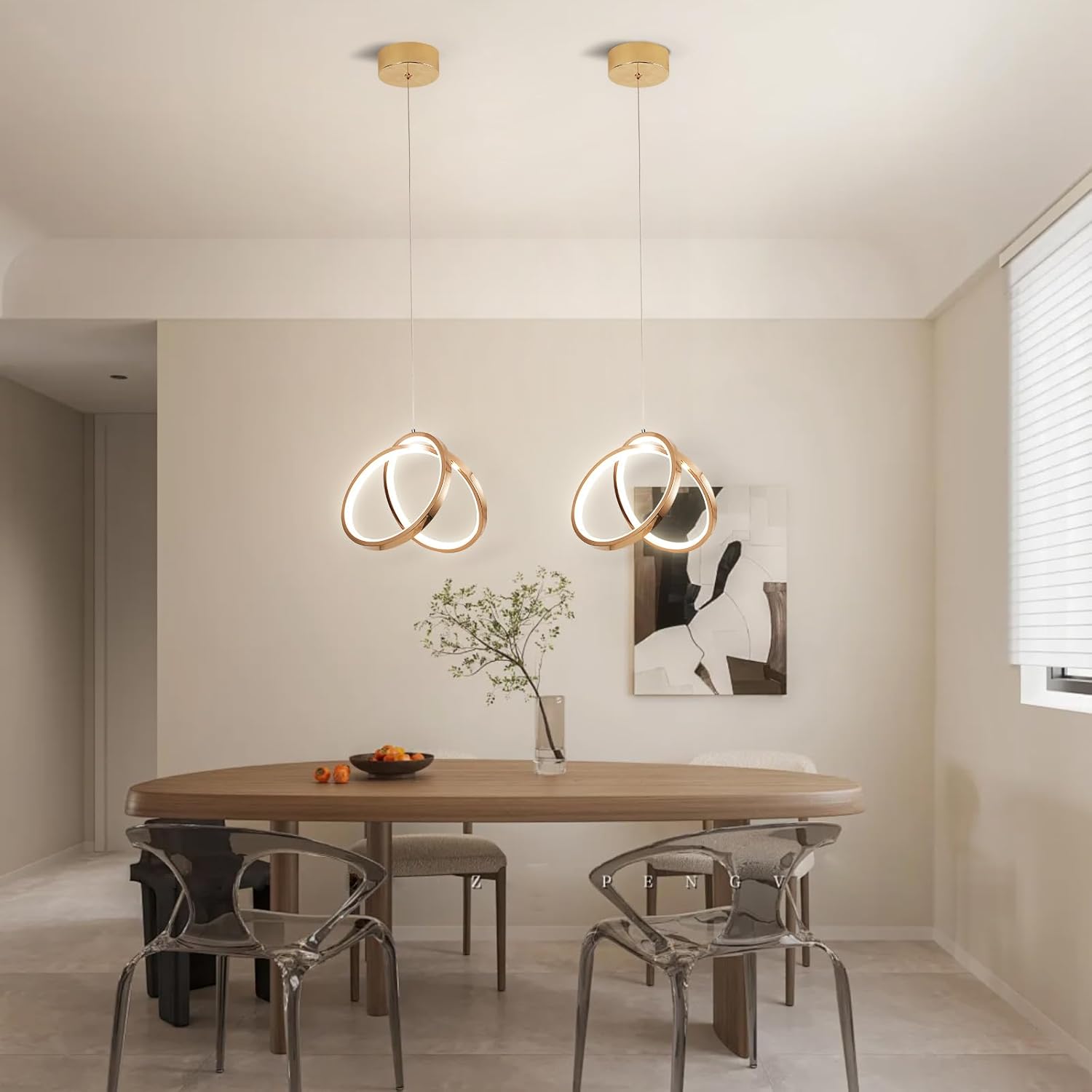 Modern Island Pendant Light - Remote Dimmable, Smart APP Control, Adjustable Hanging for Versatile Rooms (Medium, 9 inchs, Gold Plated)