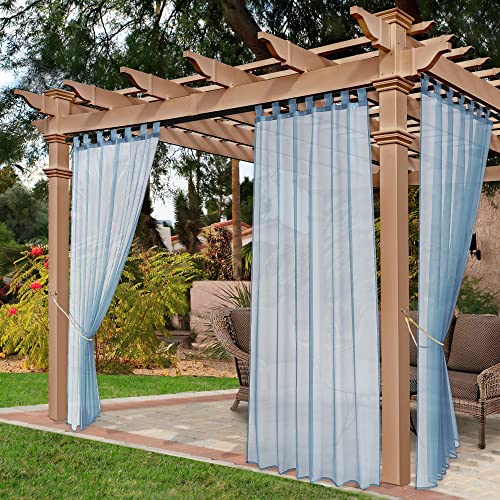 NICETOWN Outdoor Curtains for Patio Waterproof, Self Sticky Tab Top Voile Sheer Drapes Airy & Elegant Drapes Easy Hanging for Cabana/Pool, W54 x L84,