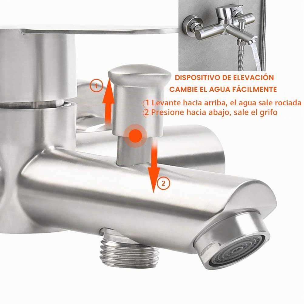 Grifo Para Bañera, Mezclador Monomando, con Desviador Manual, Montaje en Pared, con Salida de Ducha y Baño