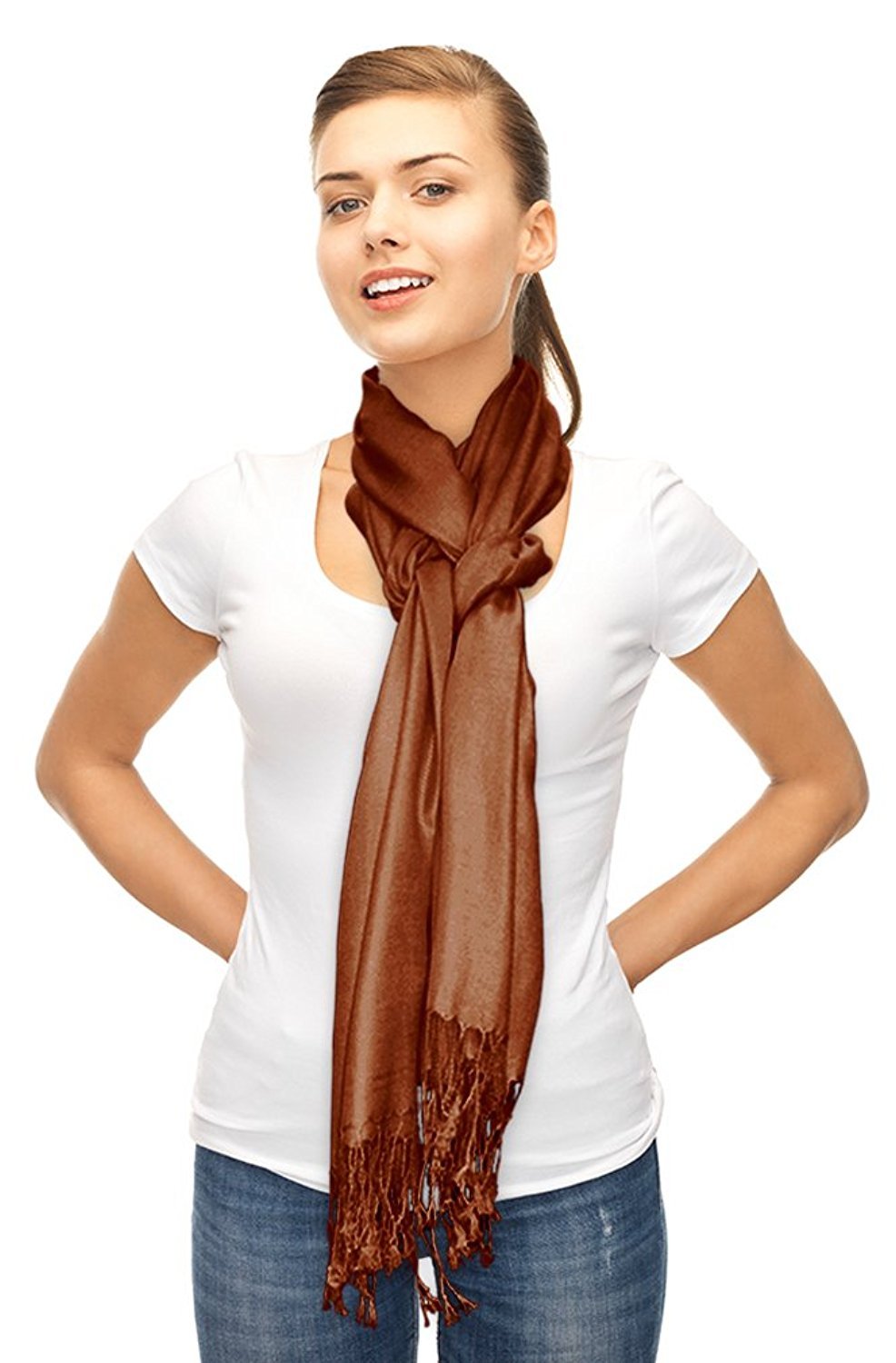 Hollywood Solid Pashmina Scarf, Brown