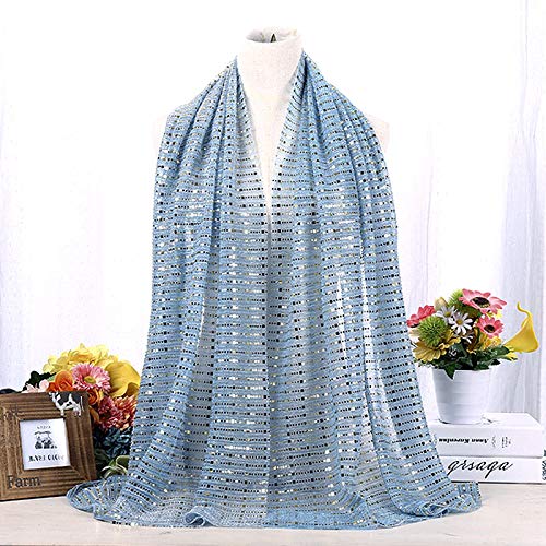 YAOSEN Women Gold Glitter Hijab Muslim Head Wrap Long Scarf (Glitter-Blue)3