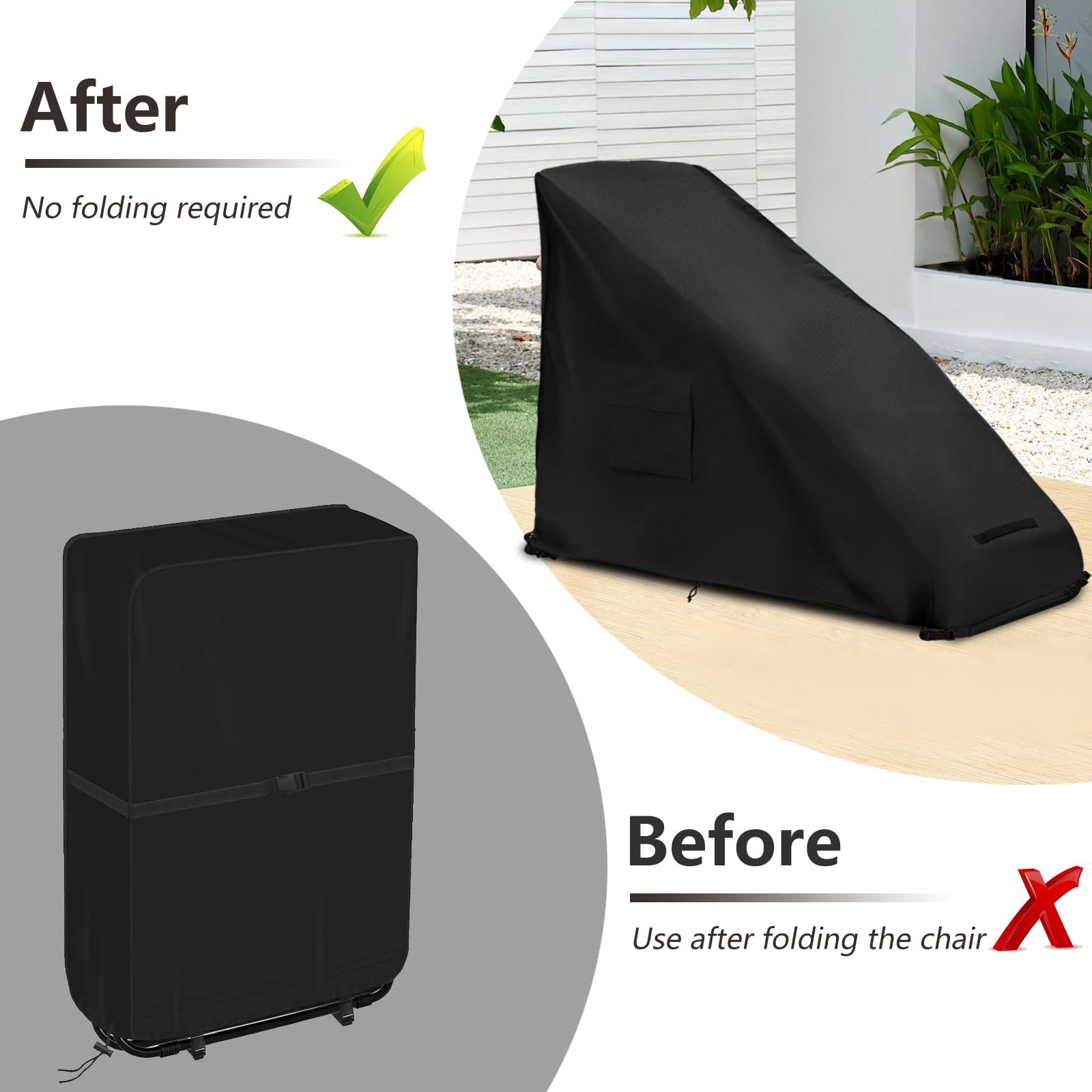 Housse de chaise Zero Gravity pour extérieur 600D imperméable et résistante - Housse de chaise longue pliante zéro gravité - Noir - 99,1 x 66 x 114,3 cm (L x l x H)