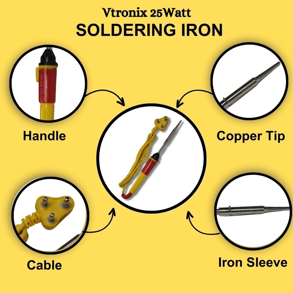 Image of Vtronix 25Watt Soldering Iron for Precision Electronics Work | Soldering Machine for Home, Industrial & Electronics Workshop Reparing with Fast Heating & Heat Resistant Handle (25W)