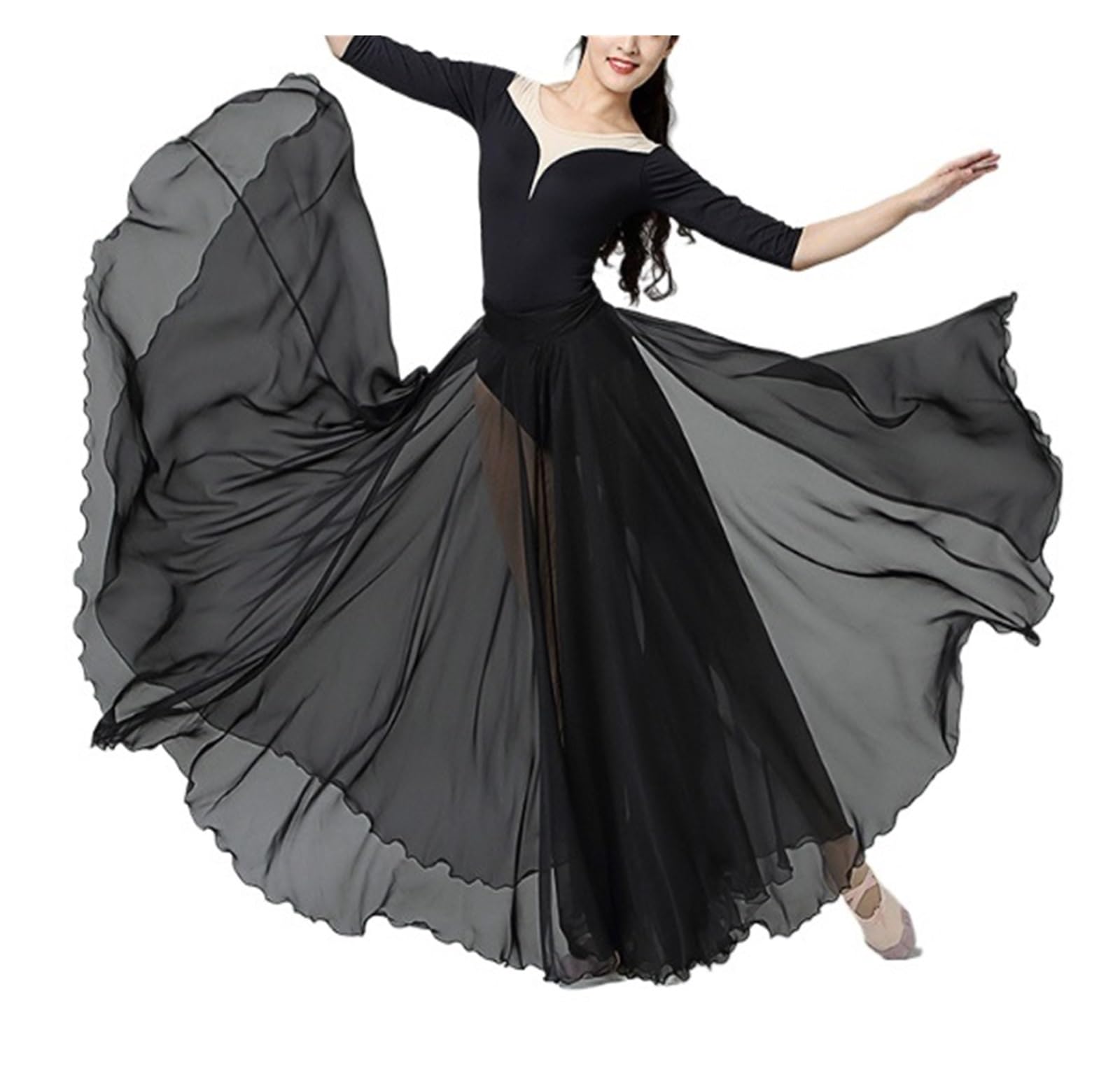 Chiffon Swing Skirt Big swing skirt Chiffon Skirt for Adult Girl Practice Performance Romantic Ballet Skirt Ballerina Classical Dance Costume(Black,XS)