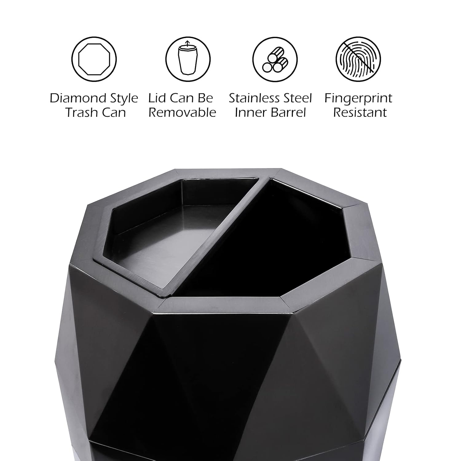 Prоduсt Dеаl Dyna-Living 13 Gallon Trash Can Stainless Steel Garbage Cans with Lid Open Top Tall Industrial Trash Bin Commercial Waste Container for Office, Hotel, Elevator Entrance, Guest Room, Supermarket(Black)