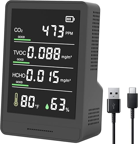 Monitor de calidad del aire para interiores, detector de CO2 portátil 5 en 1, probador de calidad del aire en interiores, monitoreo de dióxido de