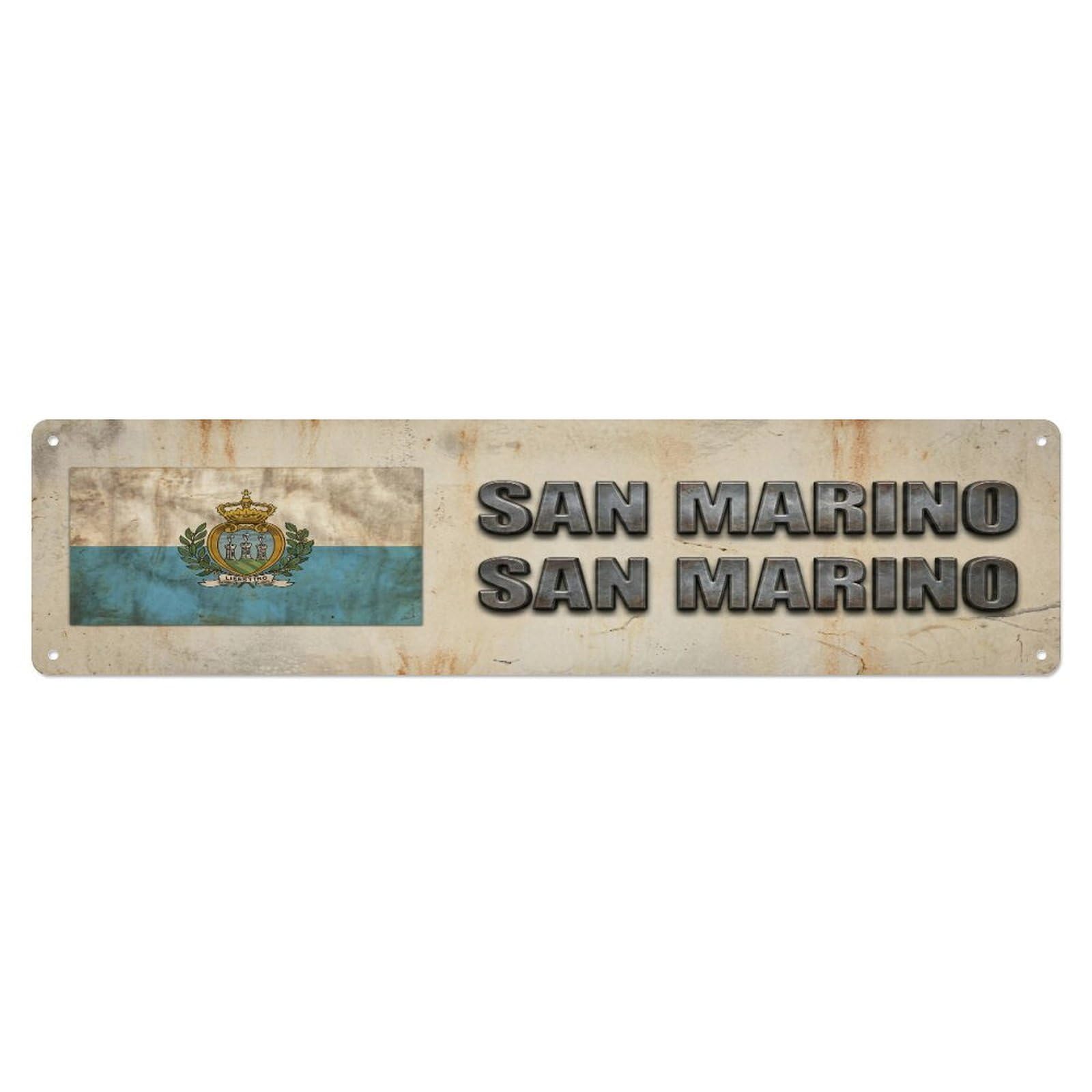 Okahys 4X16inch(10X40cm) Vintage San Marino San Marino Flag Decor Rustic Travel Metal Tin Sign